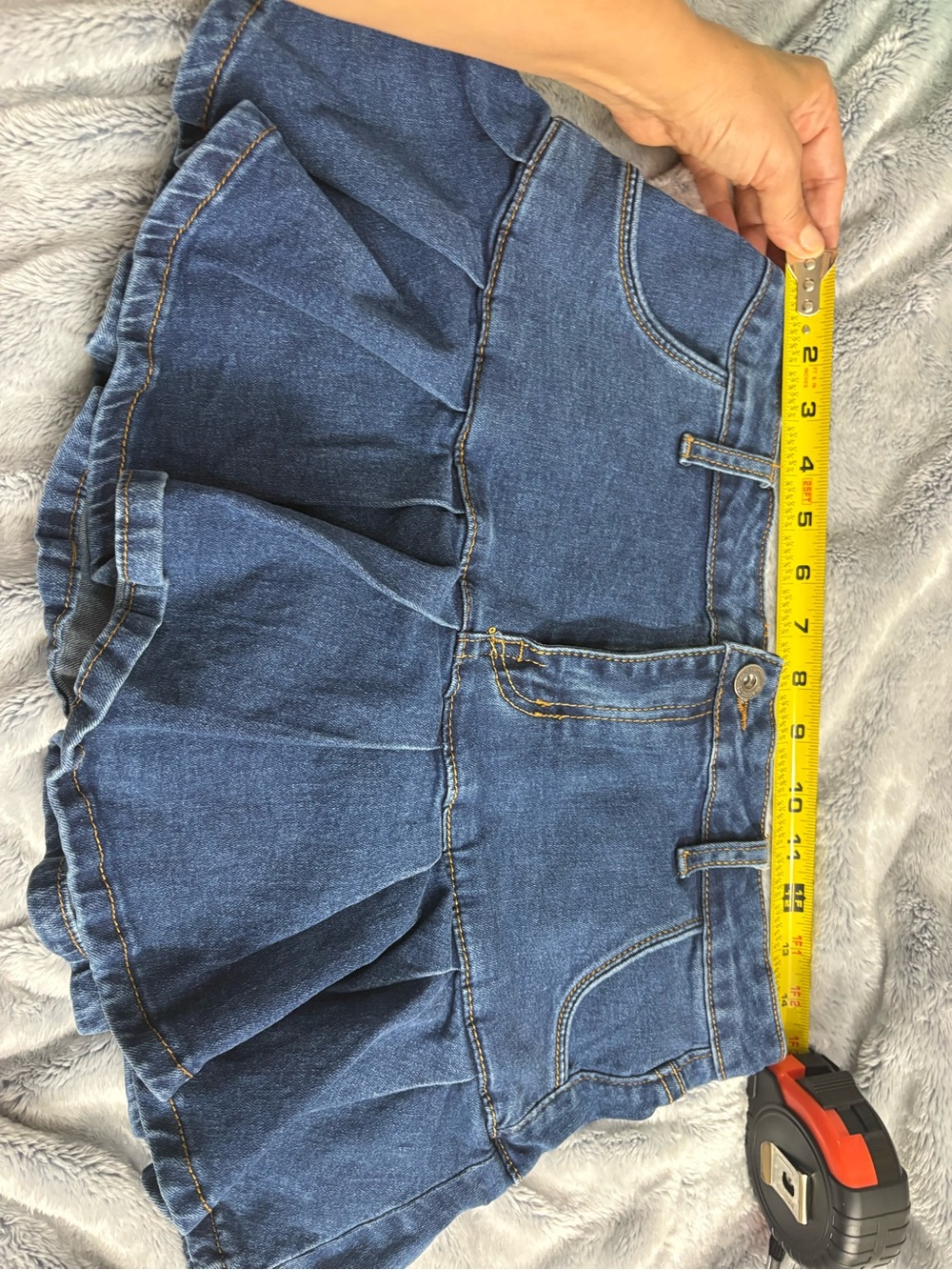 Denim Ruffled Mini Skirt - Blue - Picture 2 of 6
